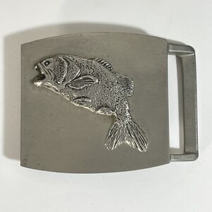 John E McCann Vintage Wide Mouth Bass Pewter Belt Buckle